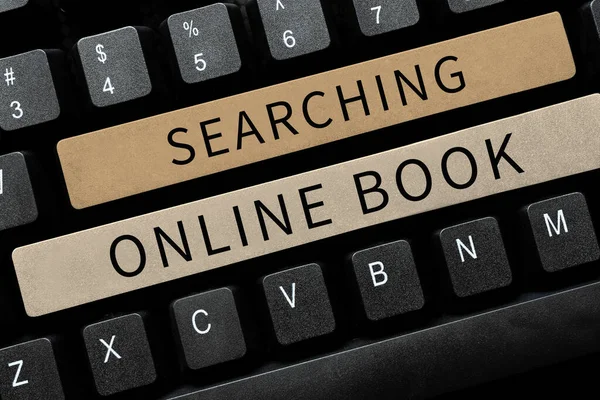 在网上展示搜索图书的签名 提供在线阅读的图书中的业务进场资源 — 图库照片