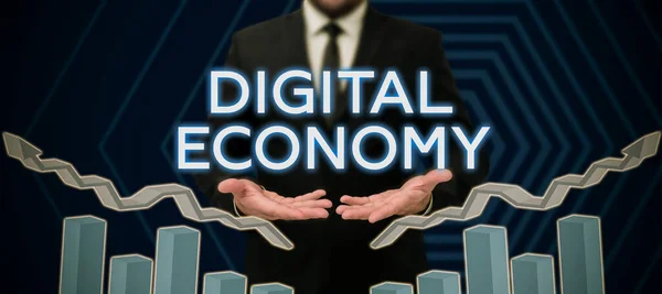 Zeichen Für Die Digitale Wirtschaft Unternehmen Zeigen Wirtschaftliche Aktivitäten Die — Stockfoto