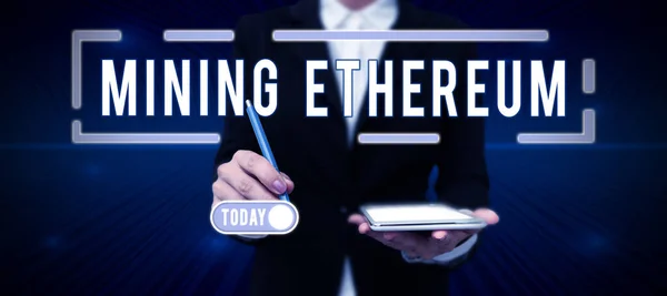 Концептуальная Подпись Mining Ethereum Business Idea Process Increasing Volume Ether — стоковое фото