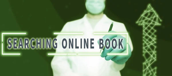Znak Tekstowy Pokazujący Wyszukiwanie Online Book Business Showcase Zasób Książce — Zdjęcie stockowe