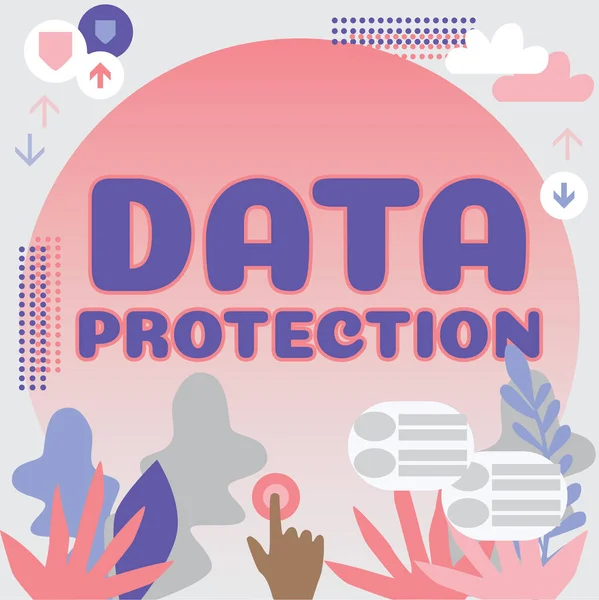 テキストの表示データ保護 コンセプトとは コンピュータに保存されているデータへのアクセスと使用に関する法的管理を意味します — ストック写真