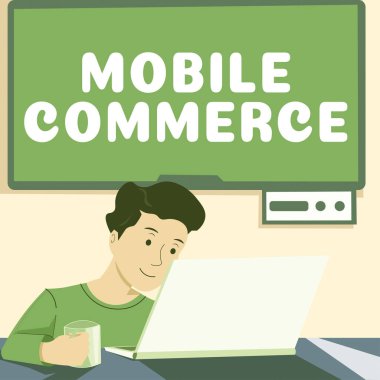 Mobil Ticaret sunan metin başlığı, akıllı telefonlar kullanan tüm çevrimiçi ticari işlemler için sözcük