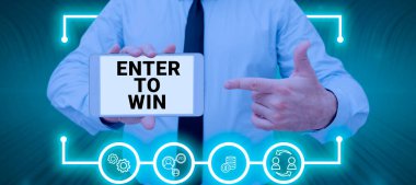 El yazısı metni Kazanmak için girin, iş şovu ödül ya da kazanma şansı karşılığında bir şey takas ediyor