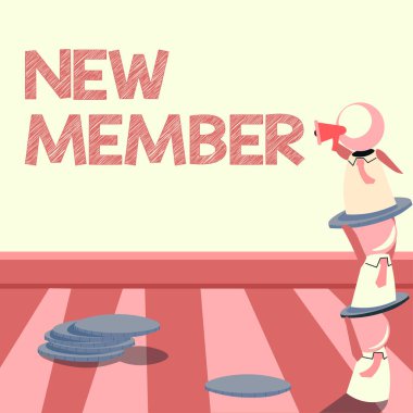 Yeni üye, iş yaklaşımı sunan metin başlığı yeni çocuk doğumu şirketine ya da ekibine çalışan alımı