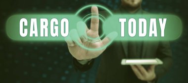 İlham verici Kargo 'yu gösteren metin, bir gemi uçağı ve araçla taşınan mallar üzerine yazılmış Sözcük