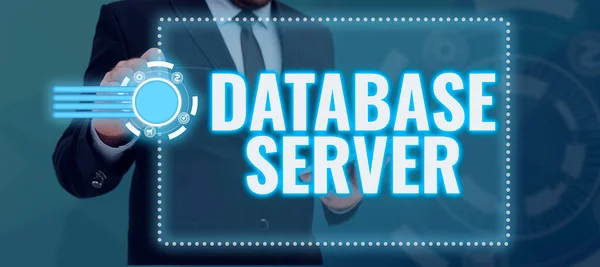 Server Database Testo Calligrafia Vetrina Business Utilizza Applicazione Database Che — Foto Stock