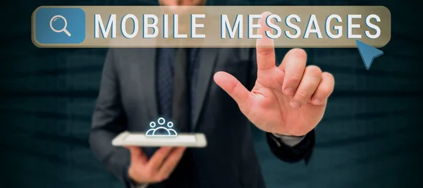 Εννοιολογική Λεζάντα Mobile Messages Word Act Composing Sending Electronic Messages — Φωτογραφία Αρχείου
