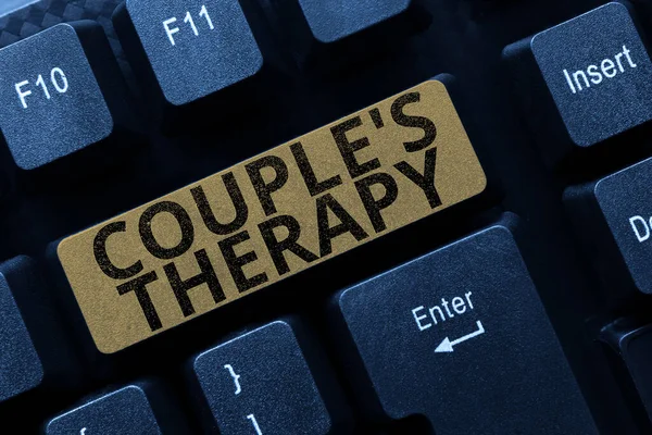 Exibição Conceitual Casal Terapia Palavra Escrito Sobre Tratar Angústia Relacionamento — Fotografia de Stock