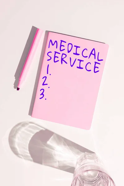 Znak Tekstowy Pokazujący Służbę Medyczną Pomysł Biznes Leczyć Choroby Urazy — Zdjęcie stockowe