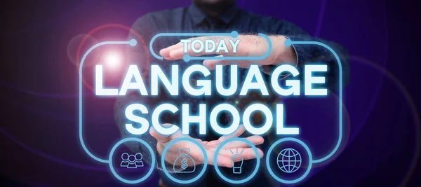 Zeichenschule Business Konzept Bildungseinrichtung Der Fremdsprachen Gelehrt Werden — Stockfoto