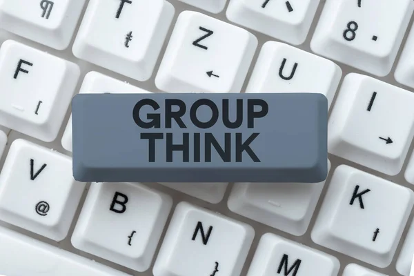 Podepsat Zobrazení Group Think Business Přístup Shromáždit Buď Formálně Nebo — Stock fotografie
