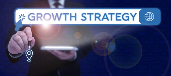 概念表示成長戦略 企業が事業や市場を拡大するために使用する方法に書かれた言葉 — ストック写真