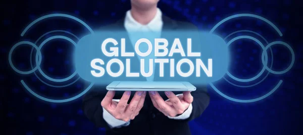 Tekst Teken Toont Global Solution Internet Concept Omgaan Met Een — Stockfoto