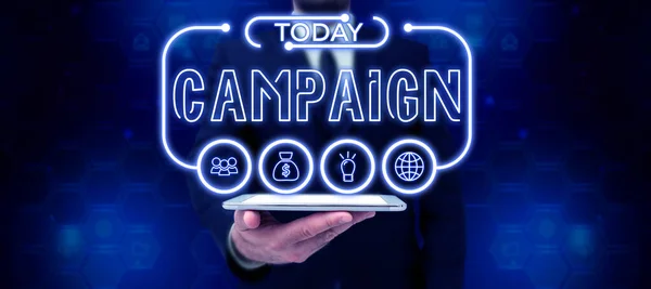 看板表示キャンペーン ビジネスアイデア商品サービスのプロモーションと販売のためのアクションのコースを組織 — ストック写真