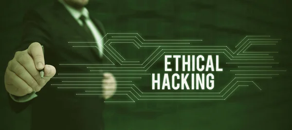 Escrevendo Exibindo Texto Ethical Hacking Internet Concept Ato Localizar Fraquezas — Fotografia de Stock