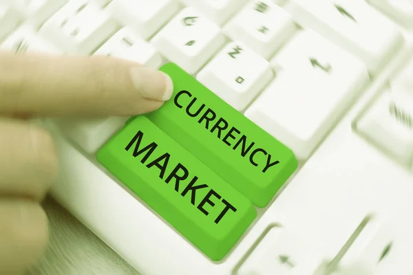 Text Rukopisu Měna Trh Obchodní Koncept Nad Pultovým Trhem Pro — Stock fotografie