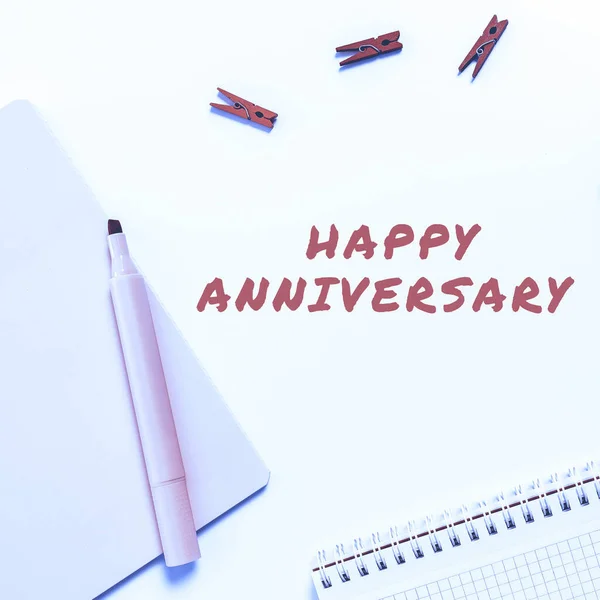 Tekst Pisma Happy Anniversary Business Approach Annual Special Milestone Upmemoration — Zdjęcie stockowe