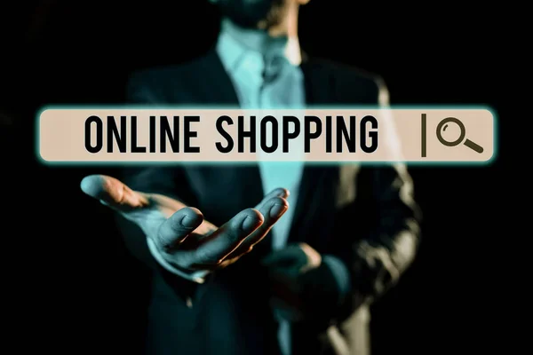 概念的な表示オンラインショッピング Wordの消費者に直接インターネット上の売り手から商品を購入する — ストック写真