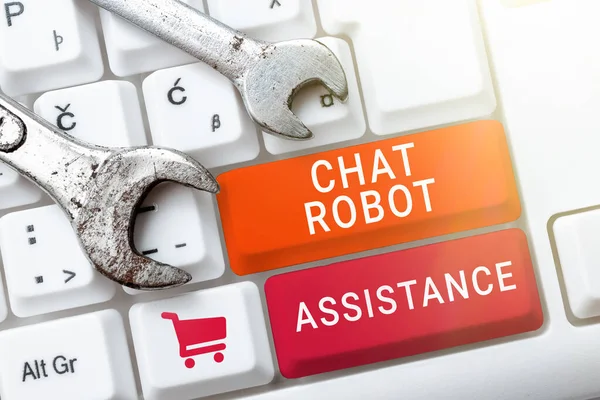 Exibição Conceitual Chat Robot Assistance Visão Geral Negócio Responde Perguntas — Fotografia de Stock