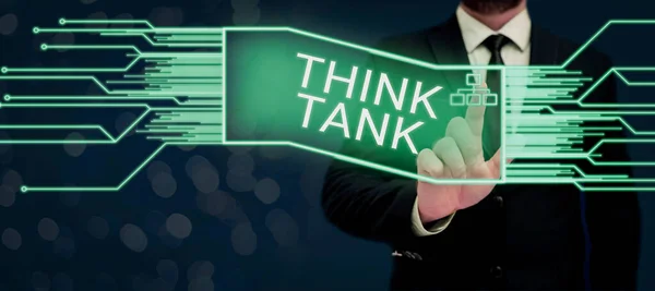 Visualizzazione Dei Segni Think Tank Vetrina Aziendale Pensare Soluzioni Innovative — Foto Stock