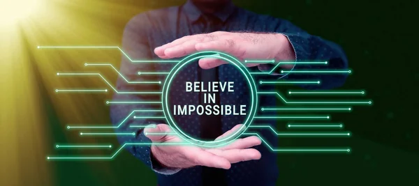 Text Sign Showing Believe Impossible Business Concept Never Give Hope — Stock Photo, Image