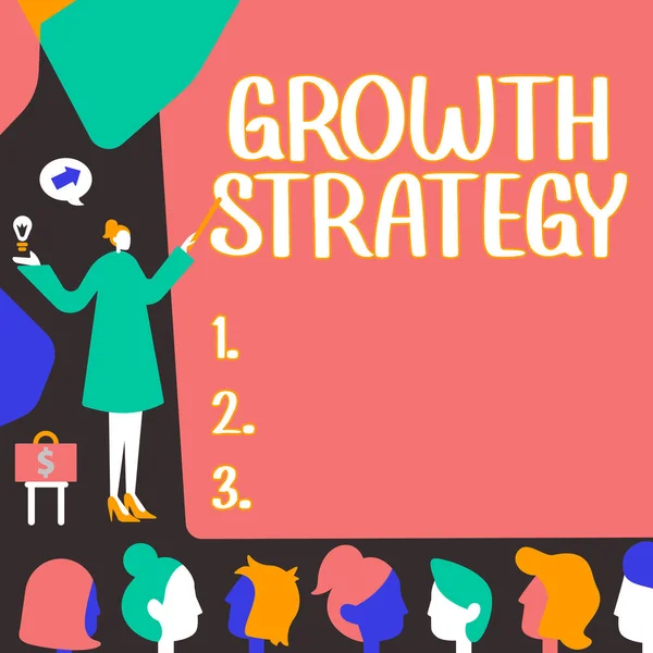 Konceptuell Bildtext Tillväxtstrategi Affärsidé Metoden Ett Företag Använder För Att — Stockfoto