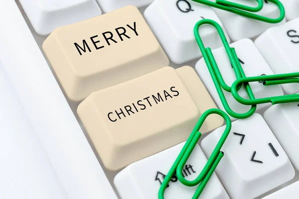 手書きのサインメリークリスマス イエス キリストの誕生を祝うために毎年恒例の伝統のための言葉 — ストック写真