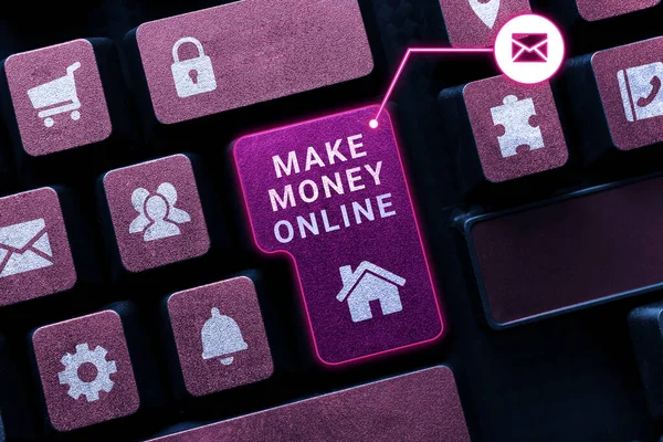 Ręczne Pisanie Znaku Make Money Online Word Business Commerce Innowacje — Zdjęcie stockowe