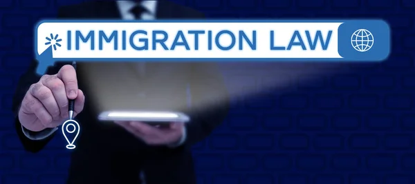Legenda Conceitual Lei Imigração Business Showcase Estatutos Nacionais Precedentes Legais — Fotografia de Stock