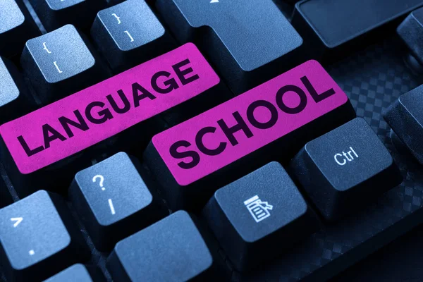 Textschild Mit Sprachschule Konzept Bedeutet Bildungseinrichtung Der Fremdsprachen Gelehrt Werden — Stockfoto