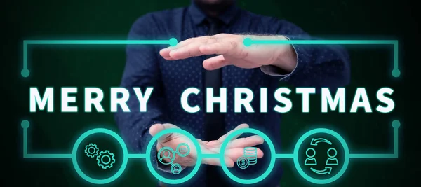 手写文本圣诞快乐 概念意味着庆祝耶稣基督诞生的年度传统 — 图库照片