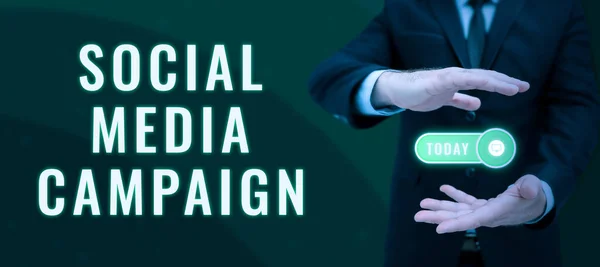 Bildunterschrift Social Media Kampagne Business Schaufenster Nutzung Sozialer Netzwerke Zur — Stockfoto