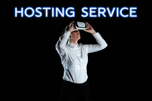 Szöveg Megjelenítése Hosting Service Üzleti Ötlet Szolgáltatásokat Nyújt Honlapon Látható — Stock Fotó