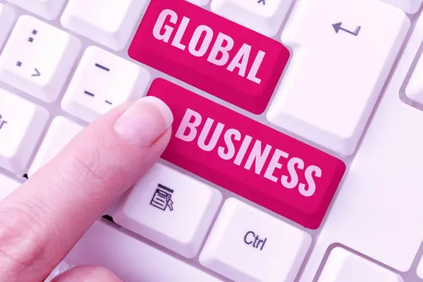 Bildunterschrift Global Business Word Geschriebenes Unternehmen Das Niederlassungen Vielen Ländern — Stockfoto