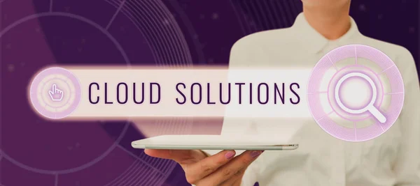 Концептуальний Підпис Cloud Solutions Word Сервісів Або Ресурсів Доступних Через — стокове фото