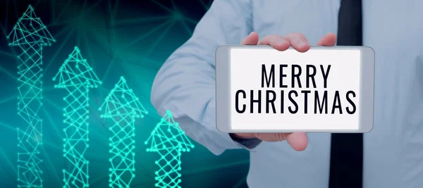 显示灵感的文字圣诞快乐 互联网概念每年的传统庆祝耶稣基督的诞生 — 图库照片