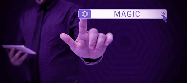 Inspiración Mostrando Signo Magia Poder Idea Negocio Influir Eventos Usando — Foto de Stock