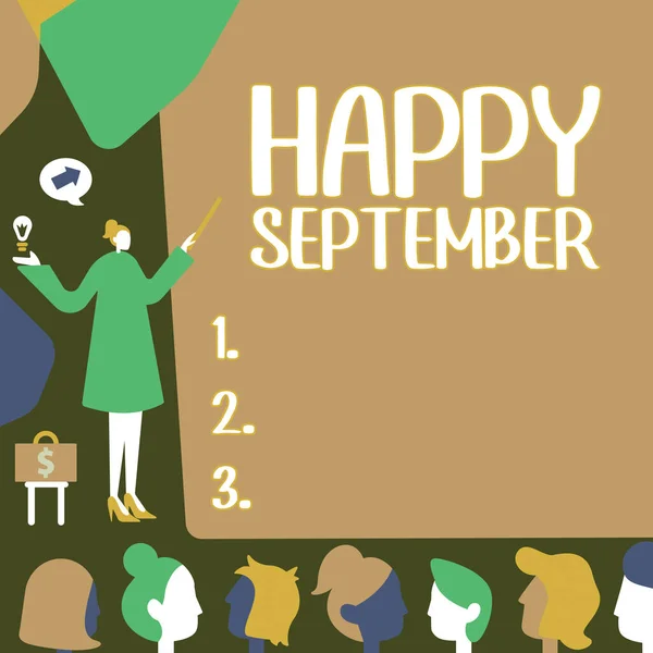 Texto Mano Feliz Septiembre Concepto Que Significa Dar Bienvenida Alegría — Foto de Stock