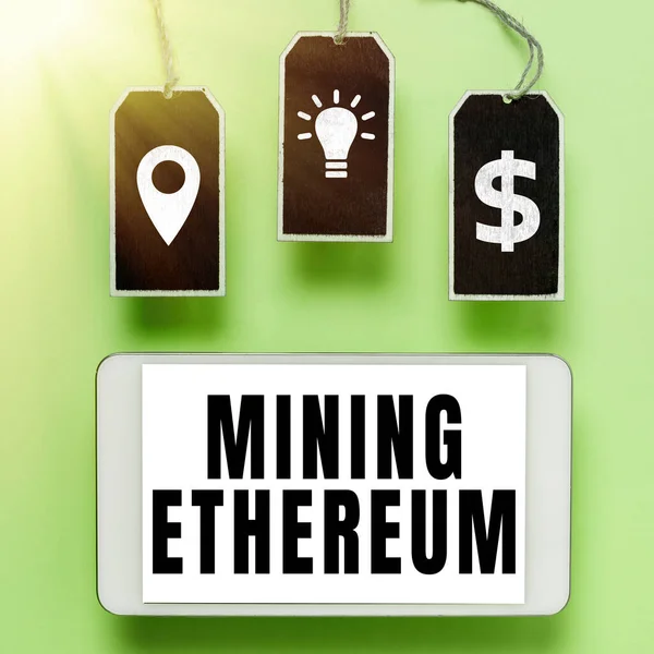 stock image Conceptual display Mining Ethereum, Internet Concept the process of increasing the volume of Ether in circulation