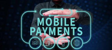 Mobil Ödemeler imzasını gösteren bir ilham kaynağı, bir ürün için elektronik cihazla ödenen ticari vitrin parası