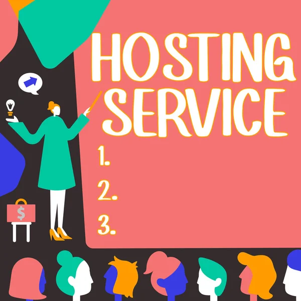 Text Bildtext Presenterar Hosting Service Affärsidé Tillhandahåller Tjänster För Webbplatsen — Stockfoto