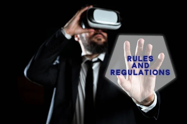 Texto Que Muestra Inspiración Reglas Reglamentos Directrices Concepto Internet Seguir — Foto de Stock