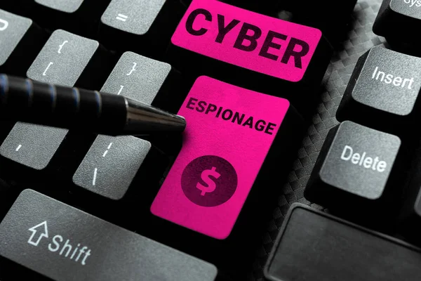 Escribir Mostrando Texto Cyber Espionaje Palabra Para Obtener Secretos Información — Foto de Stock