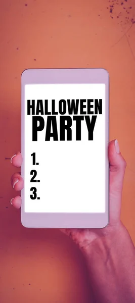 Sinal Escrita Mão Halloween Party Palavra Escrito Véspera Festa Cristã — Fotografia de Stock