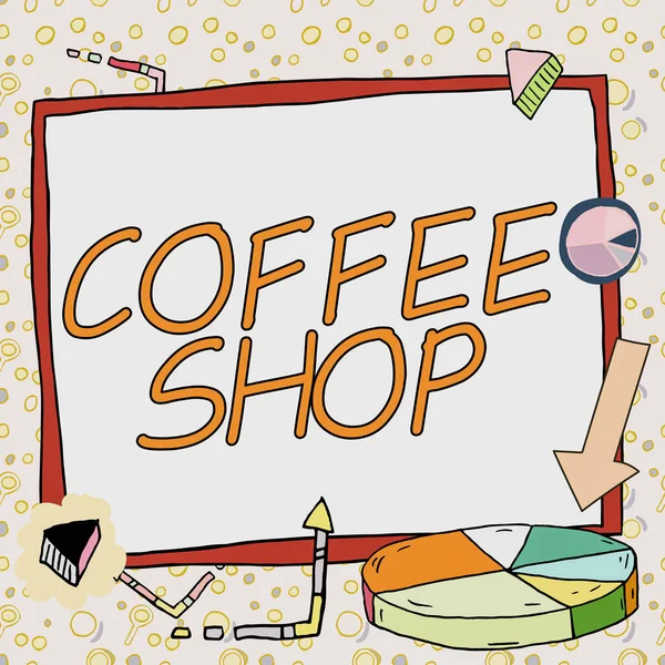 介绍咖啡店 商业概览 提供咖啡和小食的小型非正式餐馆的文字说明 — 图库照片