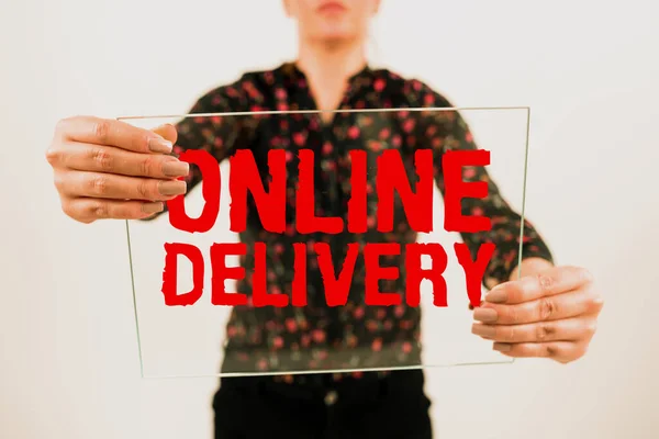 Online Delivery 네트를 무언가를 전달하는 행위나 방법에 기록된 — 스톡 사진