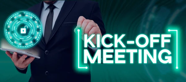 Εννοιολογική Επίδειξη Kick Meeting Επιχειρηματική Προσέγγιση Πρώτη Συνάντηση Την Ομάδα — Φωτογραφία Αρχείου