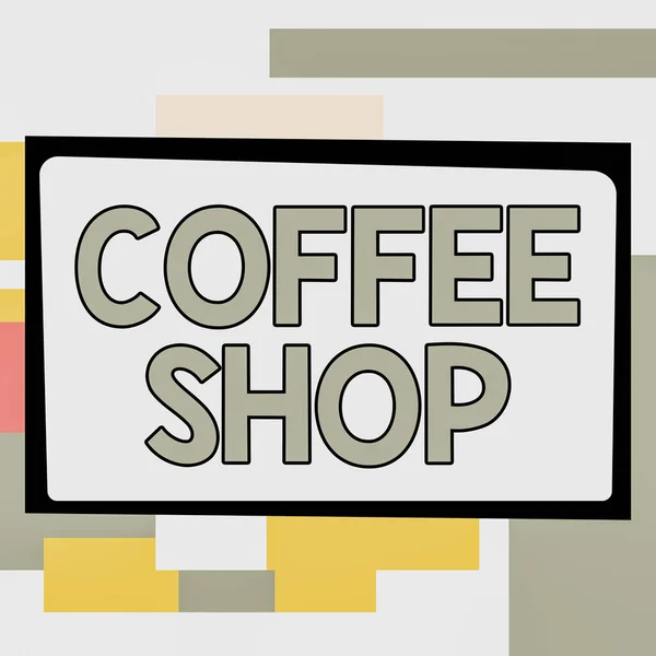 手書きテキストコーヒーショップ コーヒーと軽食を提供する小さなインフォーマルレストランのための言葉 — ストック写真