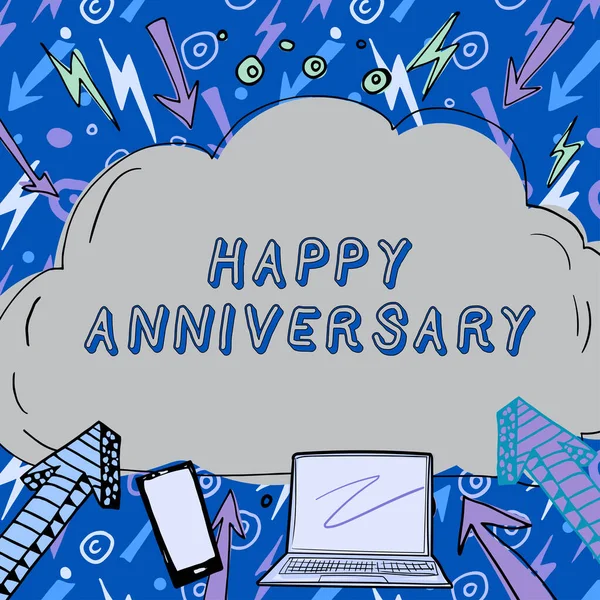 2010 Hand Writing Sign Happy Anniversary Internet Concept Annual Special — 스톡 사진
