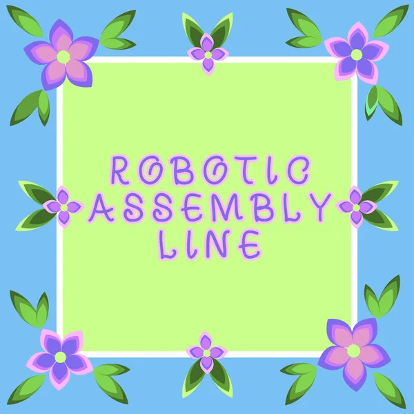 Вдохновляющий Знак Robotic Assembly Line Использование Фотографий Увеличения Скорости Производства — стоковое фото